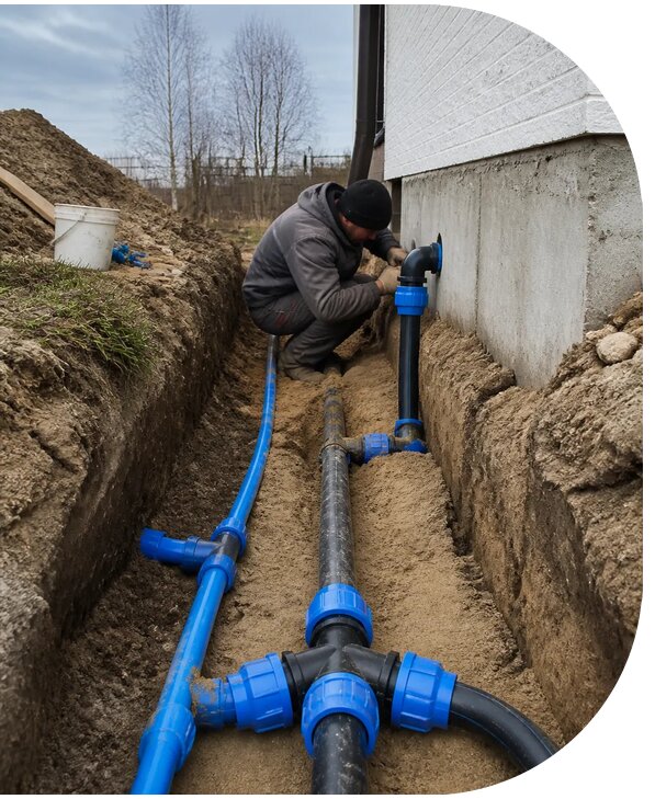 Монтаж наружного водопровода на участке под ключ в Губкине